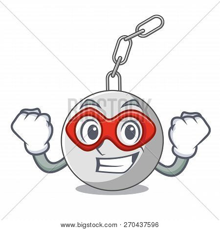 Super Hero Wrecking Ball Hanging From Chain Cartoon