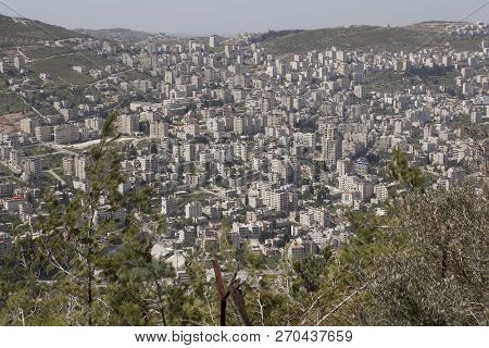 View Of The City Of Nablus And Mountains Around