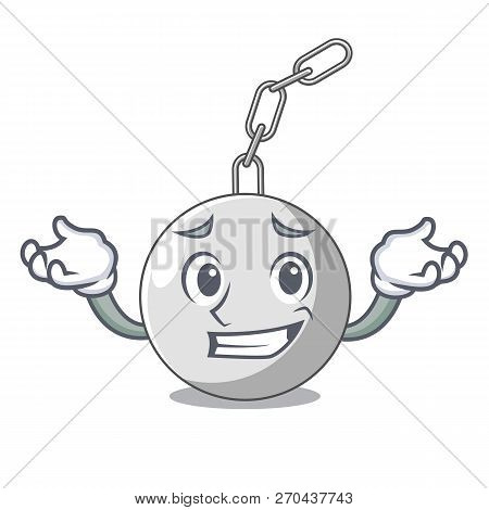 Grinning Wrecking Ball Hanging From Chain Cartoon