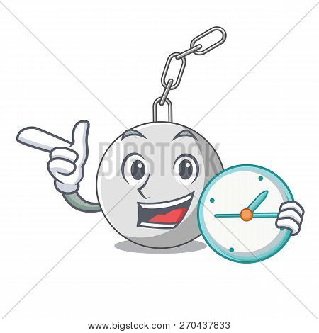 With Clock Wrecking Ball Hanging From Chain Cartoon