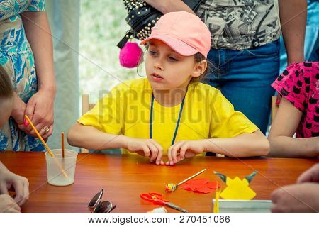Zaporozhia/ukraine- June 2, 2018: Charity Family Festival - Girl, Wearing Pink Cap Participating At 