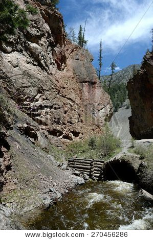 The Bridge Over The Mountain River Chibitka On The Road To Ulagan. Altai Republic