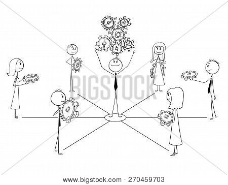 Cartoon Stick Man Drawing Conceptual Illustration Of Businessmen And Businesswomen Working Together 