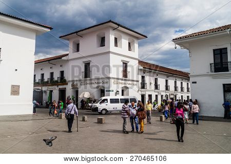 Popayan, Colombia - September 10, 2015: People On Parque Caldas In Colonial City Popayan, Colombia