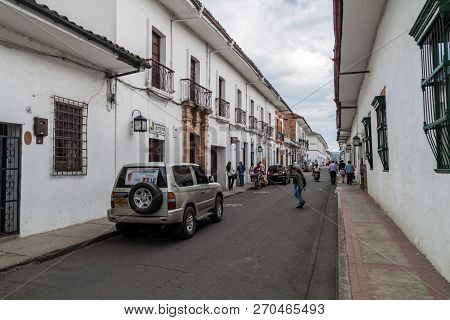 Popayan, Colombia - September 10, 2015: Street In Colonial City Popayan Colombia