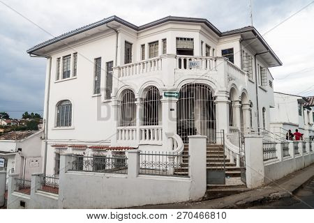 Popayan, Colombia - September 10, 2015: White Building In Colonial City Popayan Colombia