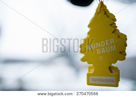 Miercurea Ciuc, Romania- 24 November 2018: Hanging Wunder Baum Air Fresheners On Car Interior, Shall