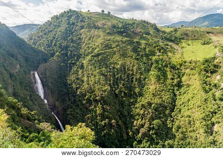 Salto De Bordones Waterfall 400 M High , Colombia