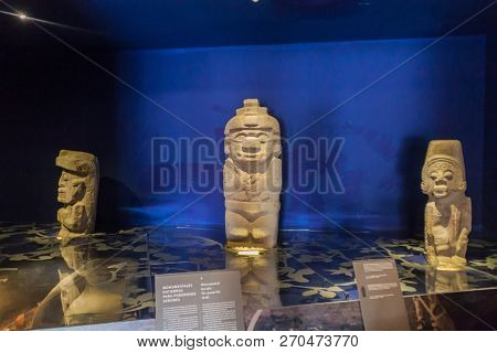 San Agustin, Colombia - September 15, 2015: Exposition Of Ancient Statues In Archeological Museum In