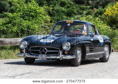 Pesaro Colle San Bartolo , Italy - May 17 - 2018 : Mercedes-benz 300 Sl CoupÉ (w198) 1956 On An Old 