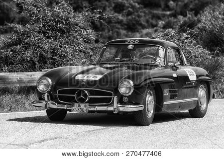 Pesaro Colle San Bartolo , Italy - May 17 - 2018 : Mercedes-benz 300 Sl CoupÉ (w198) 1956 On An Old 