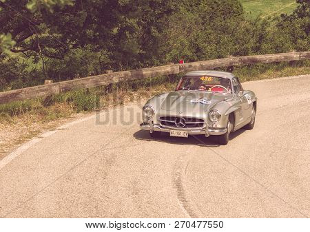 Pesaro Colle San Bartolo , Italy - May 17 - 2018 : Mercedes-benz 300 Sl CoupÉ (w198) 1956 On An Old 