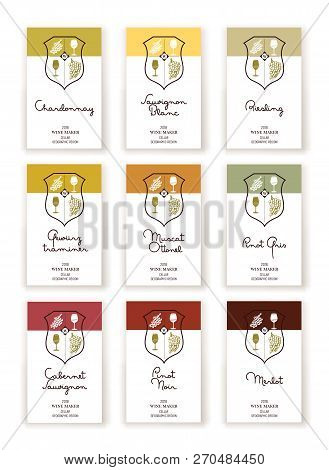 Set Of Nine Wine Label Templates For White And Red Wine Varieties