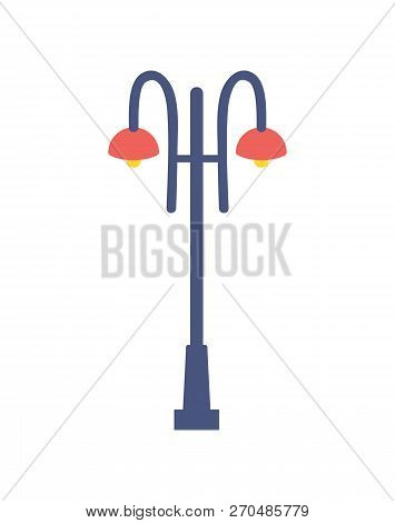 Street Lamp Icon Vector Illustration Isolated On White Backdrop. Traditional Outdoor Lantern, Lighti