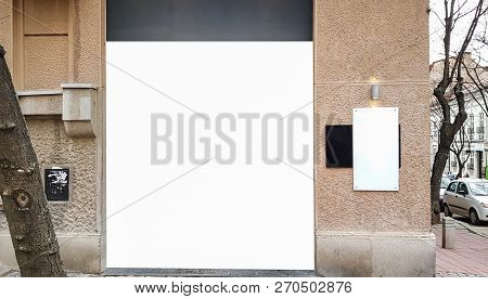 Large Blank Advertisement Banner Sign Urban Public White Isolated Clipping Path Ad Template Mock Up