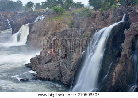 Water Tumbling With Canyon Hogenakkal Falls In Tamilnadu India