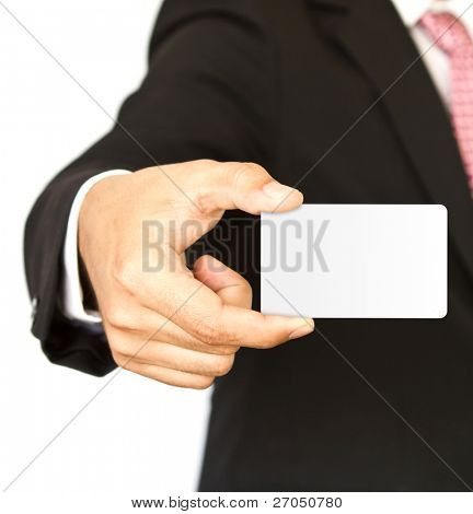 Obchodní muž s prázdnou kartou v ruce
