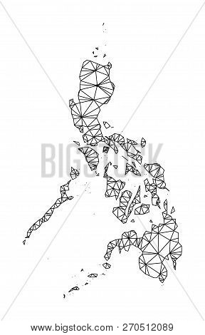 Polygonal Mesh Map Of Philippines. Abstract Mesh Lines, Triangles And Points With Map Of Philippines