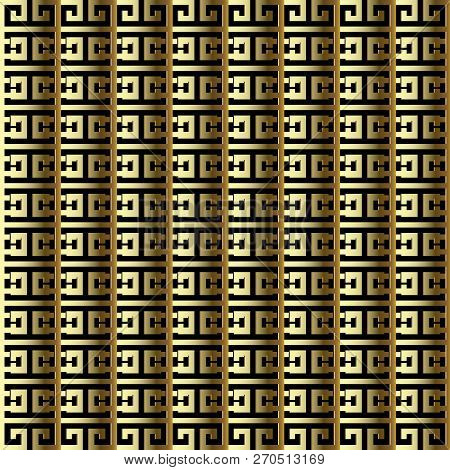 Striped Gold 3d Greek Vector Seamless Border Pattern. Golden Orn