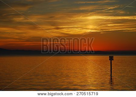 Lindau, Germany: A View Of The Bodensee (aka Lake Constance), In The Distance Austria, And Switzerla