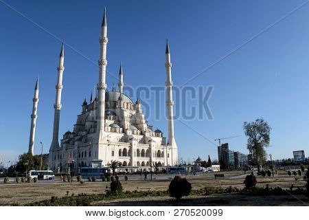 Adana / Turkey, Sabanci Central Mosque View. Travel Concept Photo.
