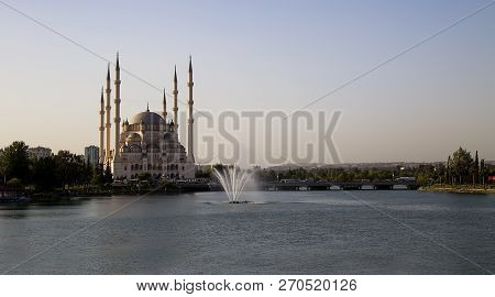 Adana / Turkey, Sabanci Central Mosque View. Travel Concept Photo.