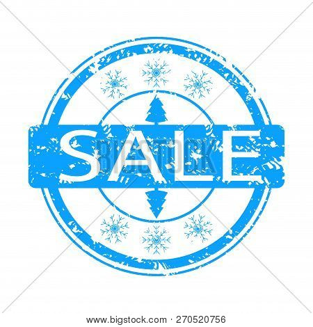 Winter Sale Rubber Stamp With Snowflake And Tree. Vector Inprint Sale, Christmas Holiday Winter Illu