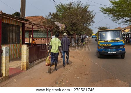 Bissau, Republic Of Guinea-bissau - February 5, 2018: Street Scene In The City Of Bissau With People
