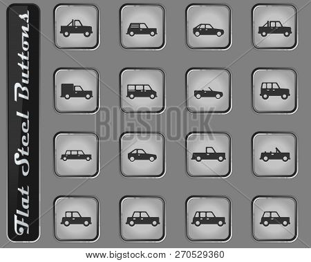 Cars Web Icons On The Flat Steel Buttons