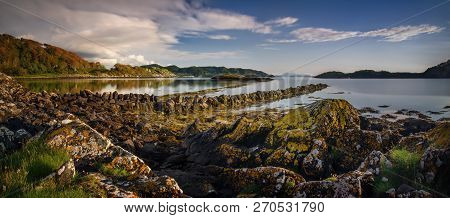 Rubha Fionnar Shore In Sunset Light, Highlands, Scotland