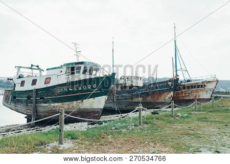 Camaret-sur-mer, Finistere, Brittany, France 29 May 2018. Wrecks Of Fishing Boats At The Ships Cemet