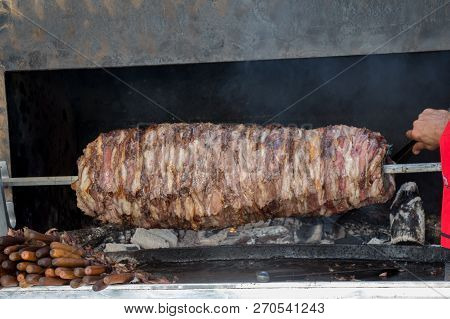 Turkish Cag Kebab Being Cooked In Fire In Display