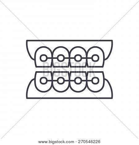 Dantist Braces Line Icon Concept. Dantist Braces Vector Linear Illustration, Symbol, Sign