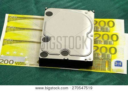 Yellow 200 Euro And Hard Drive Data Disc