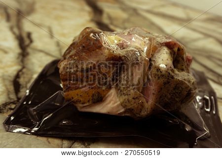 Smoked Brisket With A Layer Of Bacon Isolated On White Background. Meat Products