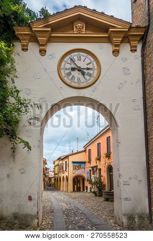 Dozza,italy - September 24,2018 - In The Streets Of Dozza Town. Dozza Is Known For Its Festival Of T