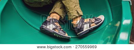 Childrens Orthopedic Shoes On The Boys Feet Banner, Long Format