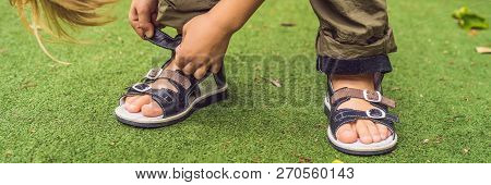 Childrens Orthopedic Shoes On The Boys Feet Banner, Long Format