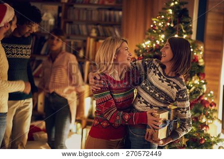 Christmas celebration insode with gifts 