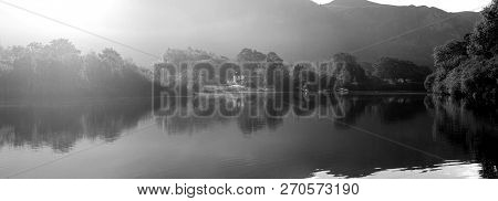 Black And White House On Derwent Water, Lake District, Cumbria, England