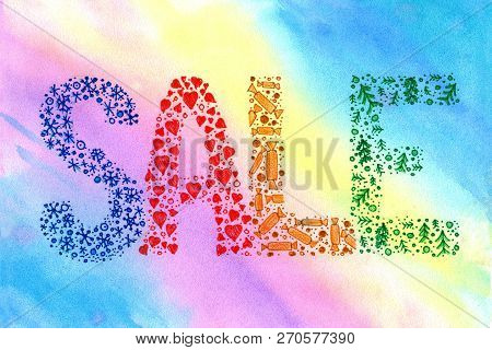 Winter Sale Inscription Watercolor Decorative On Background