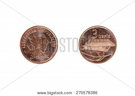 Three Azerbaijan Qapik Coin Isolated On White Background