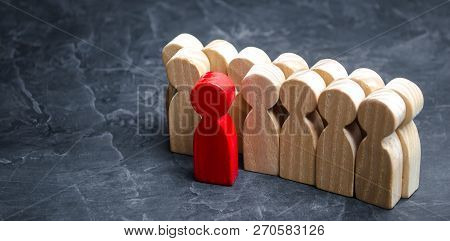 Red Man Coming Out Of The Crowd. The Chosen Person Among Others. A Talented Worker. Promotion. Conce