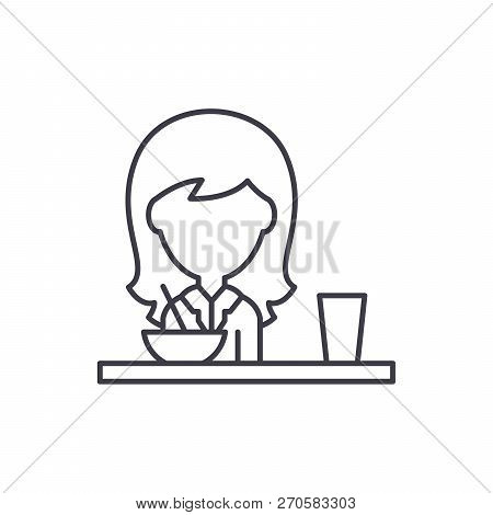 Lunch In The Dining Room Line Icon Concept. Lunch In The Dining Room Vector Linear Illustration, Sym