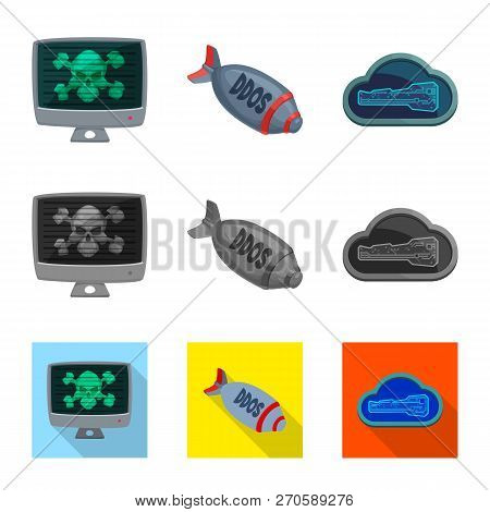 Vector Illustration Of Virus And Secure Icon. Set Of Virus And Cyber Vector Icon For Stock.