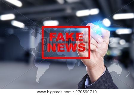 Fake News Warning On The Virtual Screen.