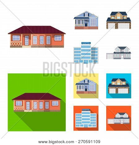 Vector Illustration Of Building And Front Logo. Set Of Building And Roof Stock Vector Illustration.