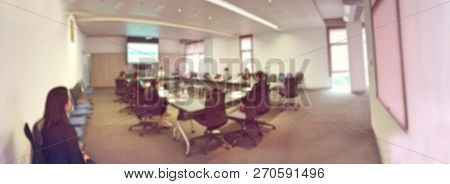 Blurred Image Of Business People And Student Sitting In Conference Room, Meeting Room For Profession