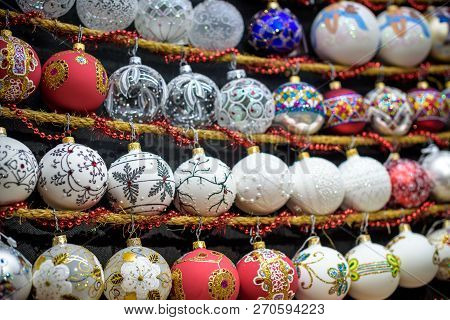 Christmas Decoration For Sale On Advent Market. Decorative Miniature City Houses.