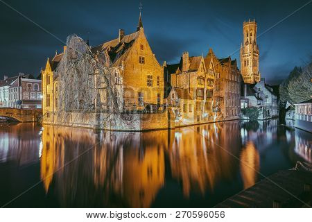 Classic Postcard View Of The Historic City Center Of Brugge, Often Referred To As The Venice Of The 